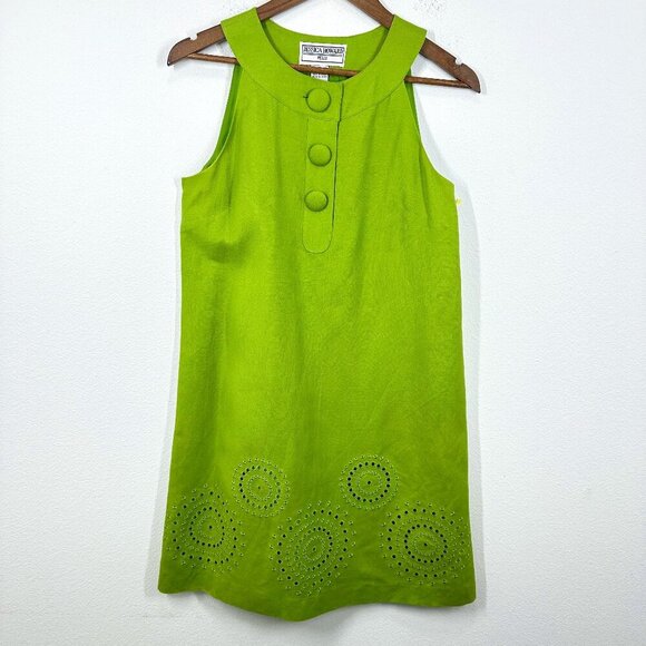 Vintage Jessica Howard Green Shift Dress Sleeveless Mod Retro 60s Style A-Line - Picture 1 of 8